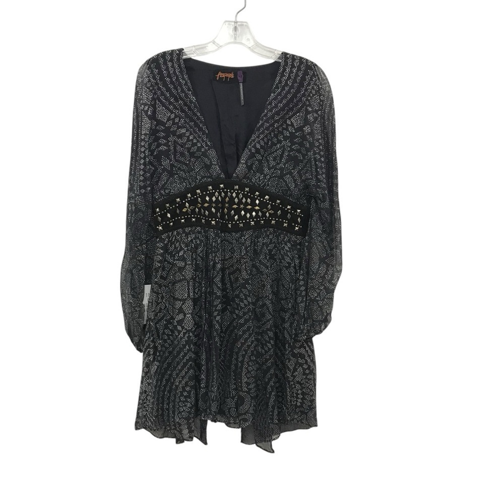 Free People New Moonbelt Mini Dress Size 4 MSRP $300 Navy Silver